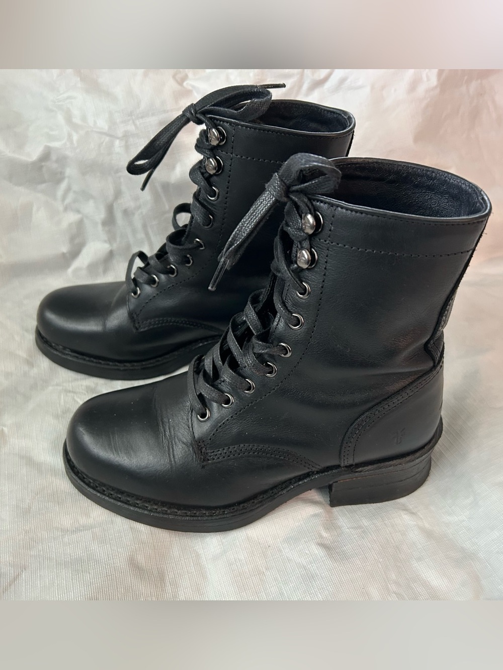 Frye black leather combat boots